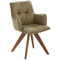 ARMLEHNSTUHL in Holz, Leder Olivgrün  - Nussbaumfarben/Olivgrün, Design, Leder/Holz (59/89/63cm) - Dieter Knoll