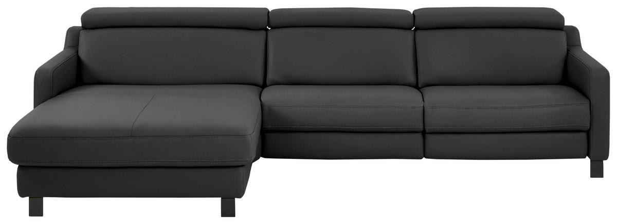 ECKSOFA in Echtleder Anthrazit  - Anthrazit/Schwarz, Design, Leder/Metall (176/291cm) - Valdera