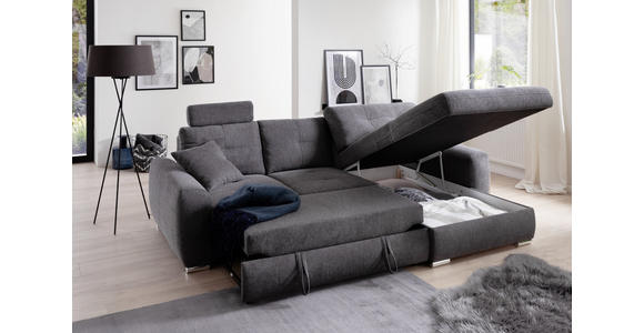 ECKSOFA Anthrazit Mikrofaser  - Chromfarben/Anthrazit, Design, Kunststoff/Textil (278/193cm) - Hom`in