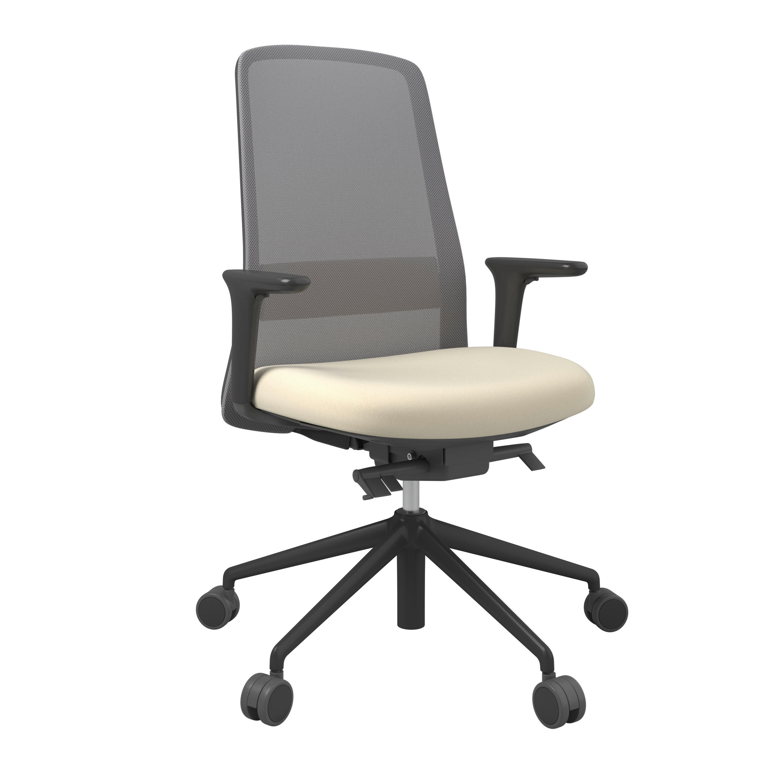 DREHSTUHL Grau, Schwarz, Beige  - Beige/Schwarz, MODERN, Leder/Kunststoff (70/103-115/70cm)