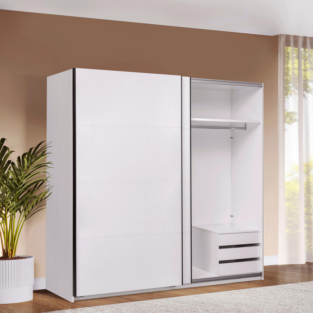 SCHIEBETÜRENSCHRANK 250/211,5/61,5 cm 2-türig Weiß  - Schwarz/Weiß, MODERN, Holzwerkstoff/Metall (250/211,5/61,5cm) - MID.YOU