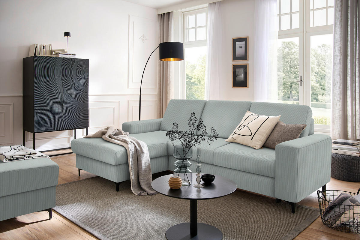 ECKSOFA in Cord Hellgrau  - Hellgrau/Schwarz, Konventionell, Textil/Metall (167/247cm) - Stylife