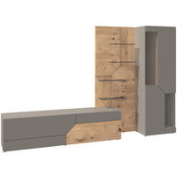 WOHNWAND 3-teilig  Grau, Wildeiche 304/194/44,5 cm  - Wildeiche/Grau, Design, Glas/Holz (304/194/44,5cm) - Voglauer
