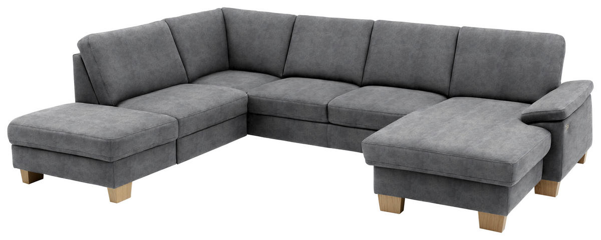 WOHNLANDSCHAFT in Velours Silberfarben  - Eichefarben/Silberfarben, Konventionell, Holz/Textil (235/316/167cm) - Beldomo System