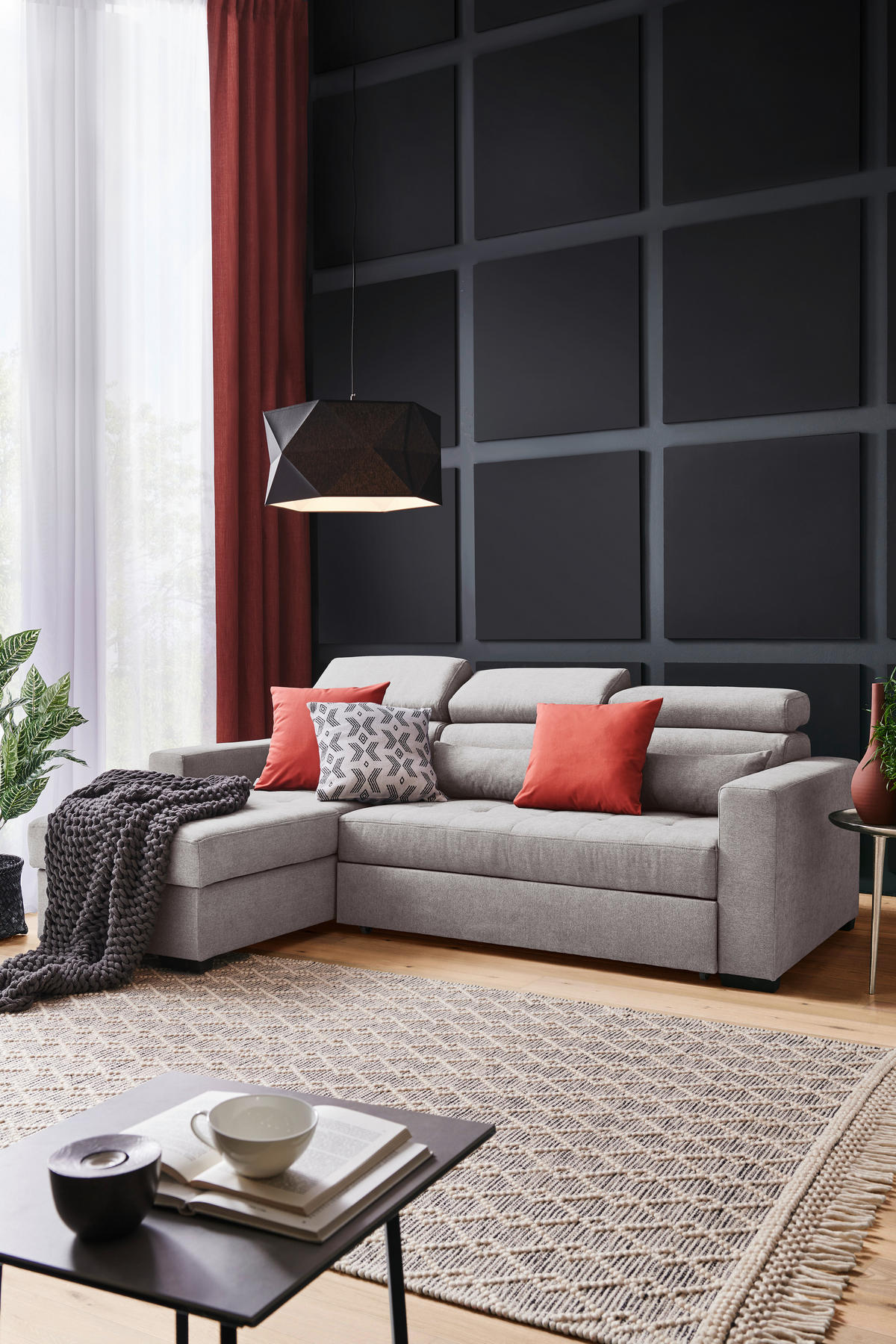 SAROKKANAPÉ textil szürkésbézs  - fekete/szürkésbézs, Design, műanyag/textil (179/240cm) - Carryhome