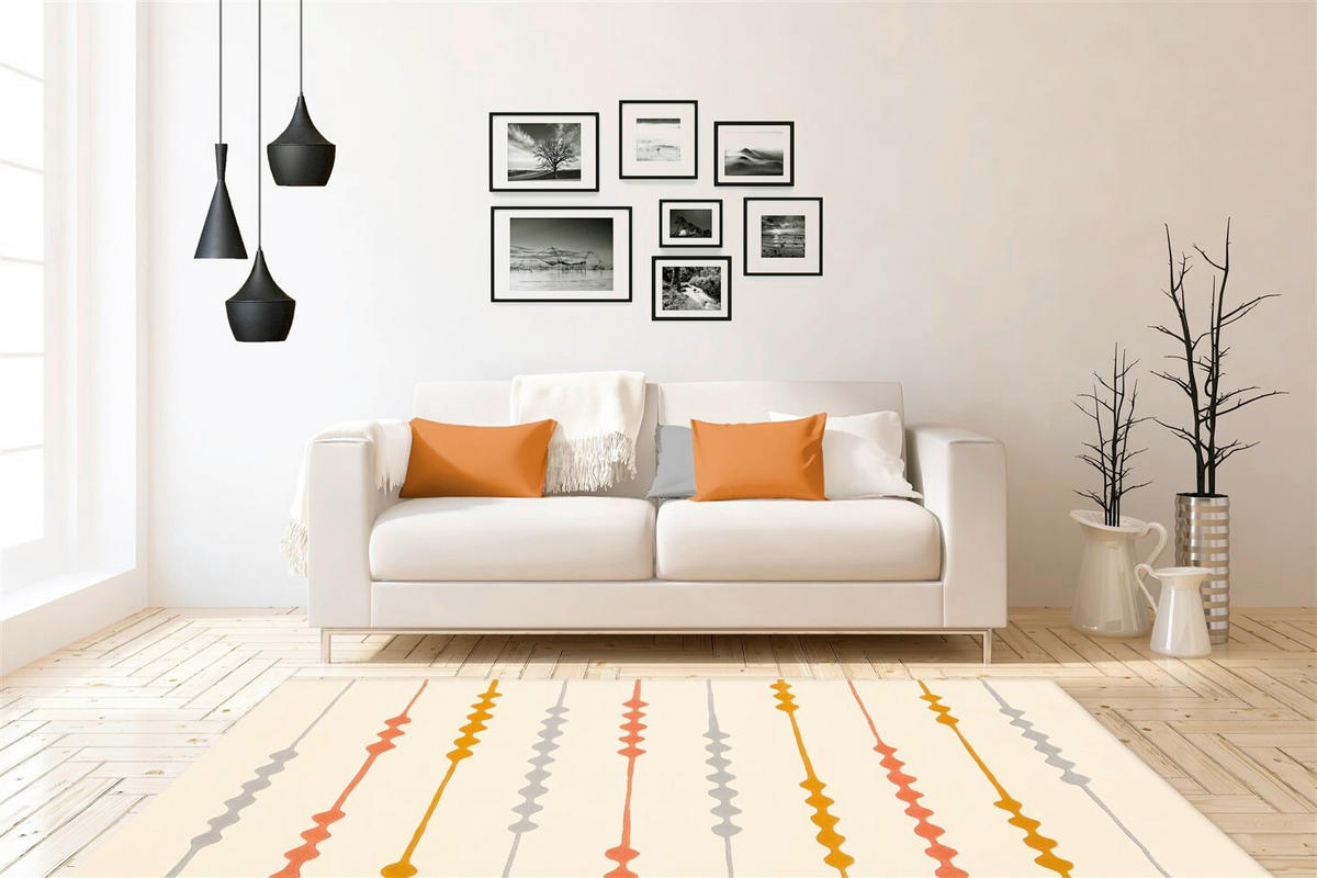 FLACHWEBETEPPICH  Wohnzimmer 170/240 cm Orange, Beige rechteckig  - Beige/Orange, Basics, Textil (170/240cm) - Kayoom