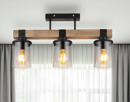 DECKENLEUCHTE Lila 52/10/28,6 cm   - Dunkelbraun/Schwarz, Natur, Glas/Holz (52/10/28,6cm) - Globo