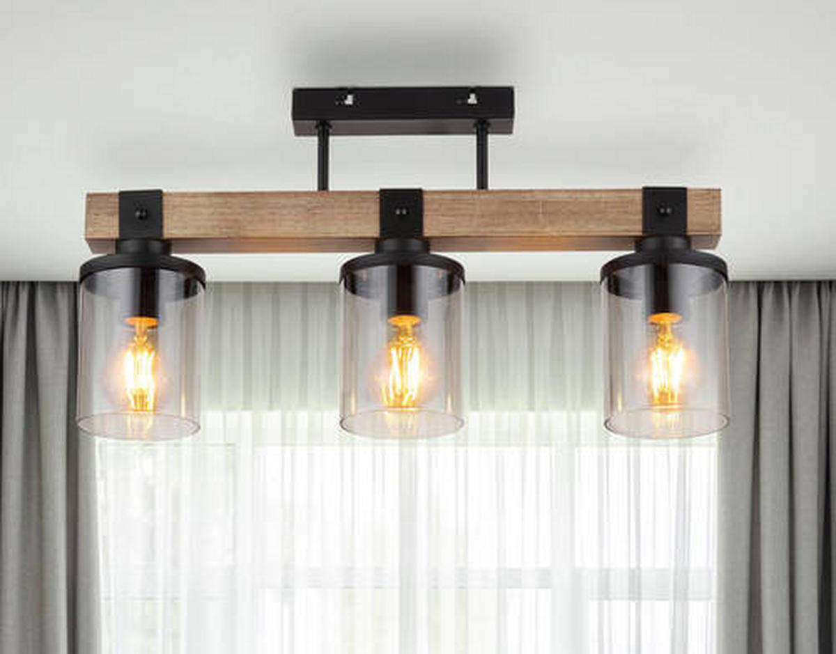 DECKENLEUCHTE    52/10/28,6 cm  - Dunkelbraun/Schwarz, Natur, Glas/Holz (52/10/28,6cm) - Globo