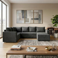 WOHNLANDSCHAFT TOP U Dunkelgrau Cord  - Dunkelgrau/Schwarz, Design, Kunststoff/Textil (223/304/156cm) - P & B
