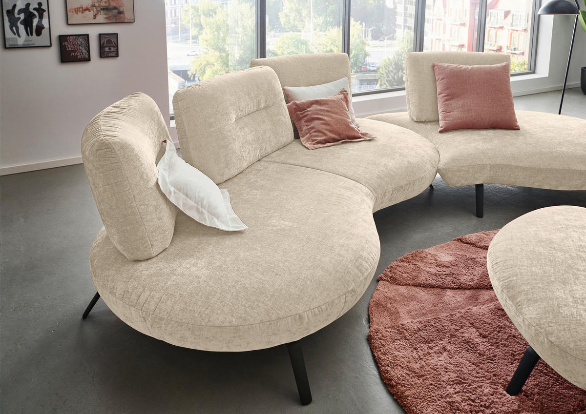 BIGSOFA Flachgewebe Creme  - Creme/Schwarz, Design, Textil/Metall (456/93/138cm) - Moderano