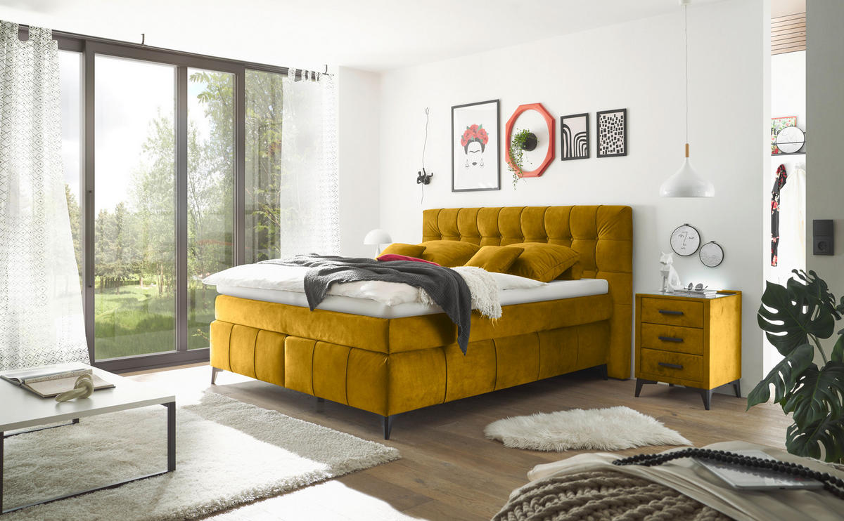BOXSPRINGBETT 180/200 cm  in Gelb  - Gelb/Schwarz, KONVENTIONELL, Kunststoff/Textil (180/200cm) - Modante