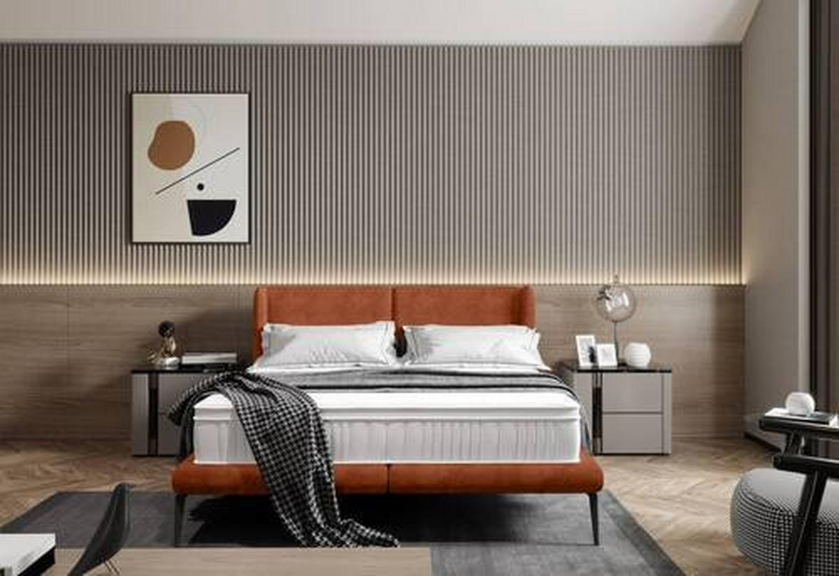 Polsterbett inkl. Matratze Matratze, gepolstertes Kopfteil, Topper Rostfarben 180/200 cm  - Rostfarben/Creme, MODERN, Textil/Metall (180/200cm) - Livetastic
