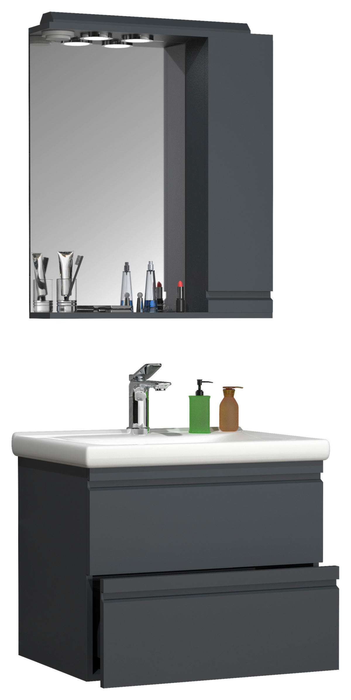 BADEZIMMER 3-teilig  in 60 cm  - Weiss/Anthrazit, Modern, Glas/Keramik (60cm) - MID.YOU