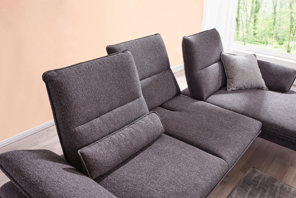 ECKSOFA in Webstoff Anthrazit  - Chromfarben/Anthrazit, Design, Textil/Metall (291/164cm) - Chilliano