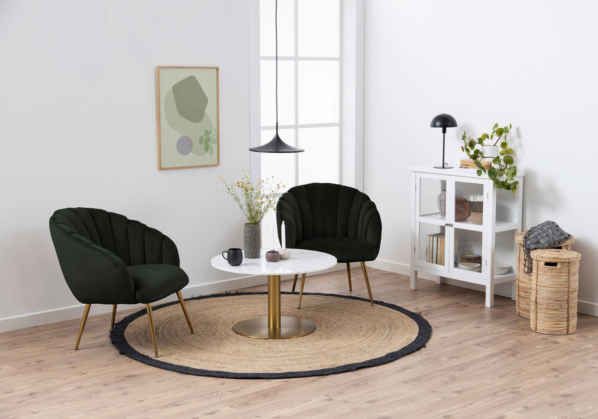 SESSEL in Velours Dunkelgrün  - Dunkelgrün/Goldfarben, Design, Textil/Metall (76/81/76cm) - Livetastic