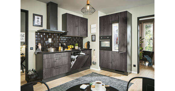 ECKKÜCHE 220/120 cm in Graphitfarben, Schwarz, Eiche dunkel - Eiche dunkel/Chromfarben, Design, Holzwerkstoff/Metall (220/120cm) - Xora
