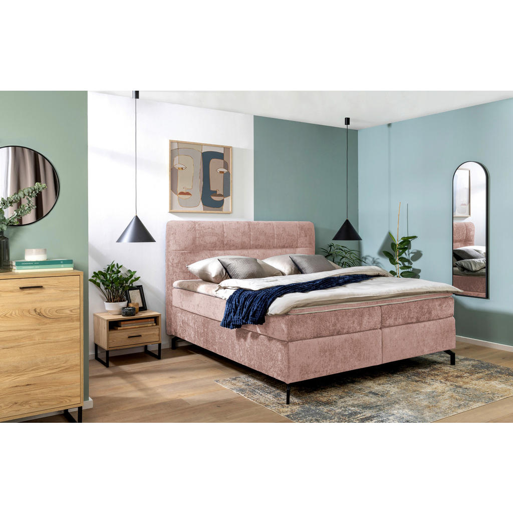 Thumbnail - Esposa Boxspringbett, Rosa, Textil, H2 + H3, Höhe ca. 17 cm, 160x200 cm, Stoffauswahl, Topper durchgehend, Matratze in v...