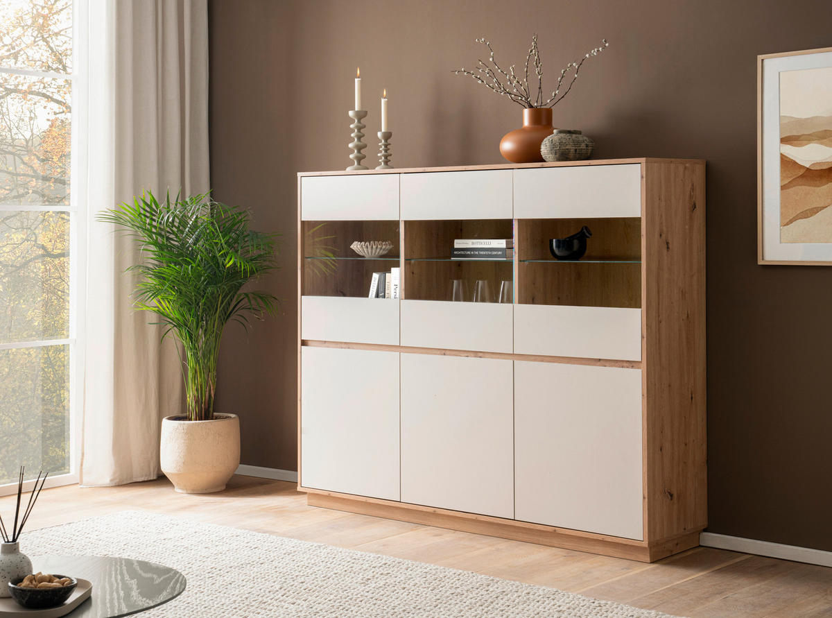 HIGHBOARD , 164/138/40 cm,  - Kaschmir/Eiche Artisan, Design, Glas/Holzwerkstoff (164/138/40cm) - MID.YOU