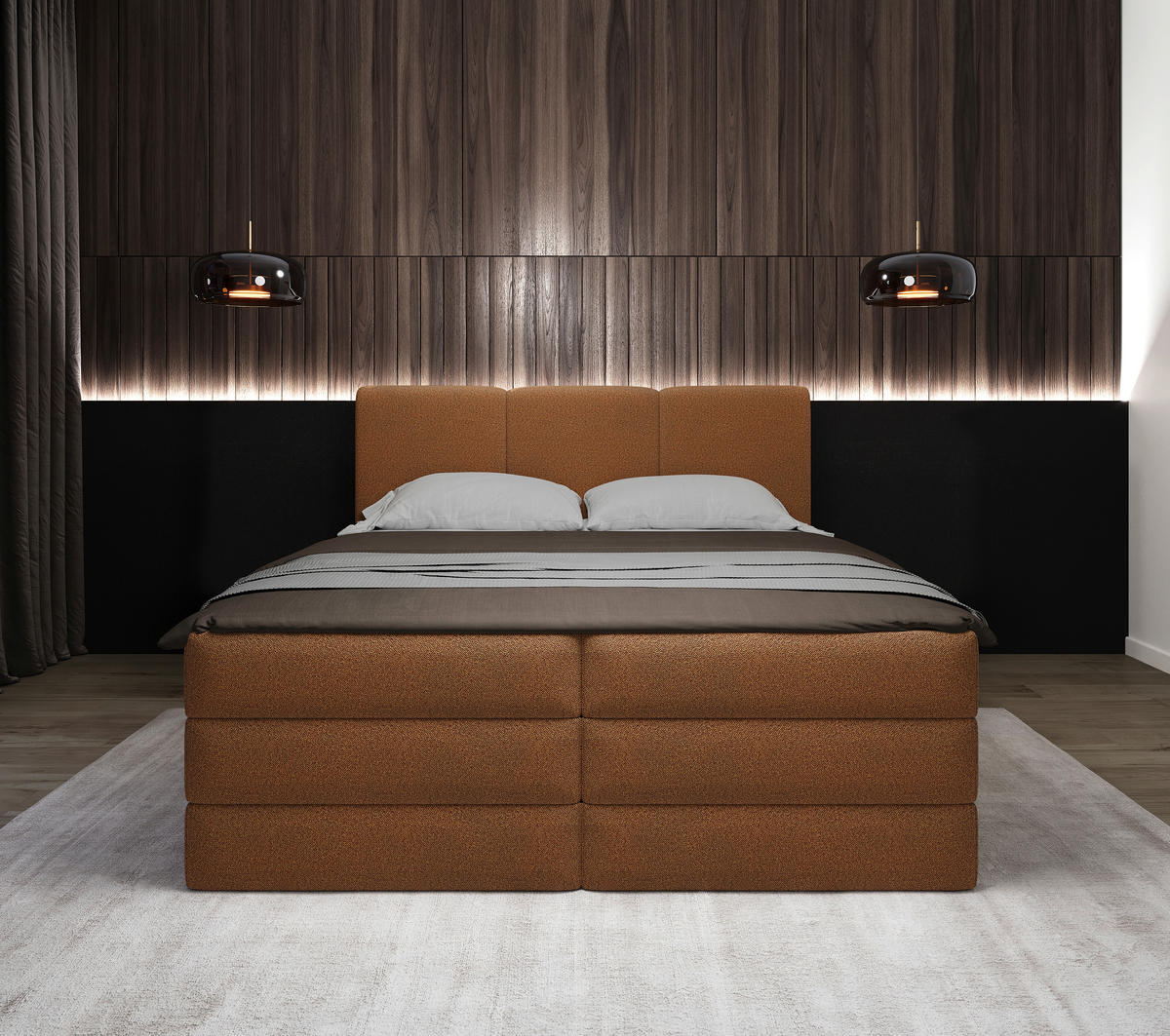 BOXSPRINGBETT 200/200 cm,  in Rostfarben, Bettkasten, Topper, H3 + H4 = fest + sehr fest  - Rostfarben/Schwarz, MODERN, Holz/Kunststoff (200/200cm) - MID.YOU