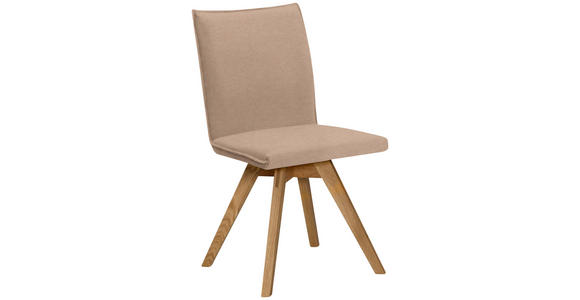 STUHL Lederlook, Mikrofaser Eichefarben, Beige Wildeiche massiv  - Eichefarben/Beige, KONVENTIONELL, Holz/Textil (60/91/61cm) - Moderano