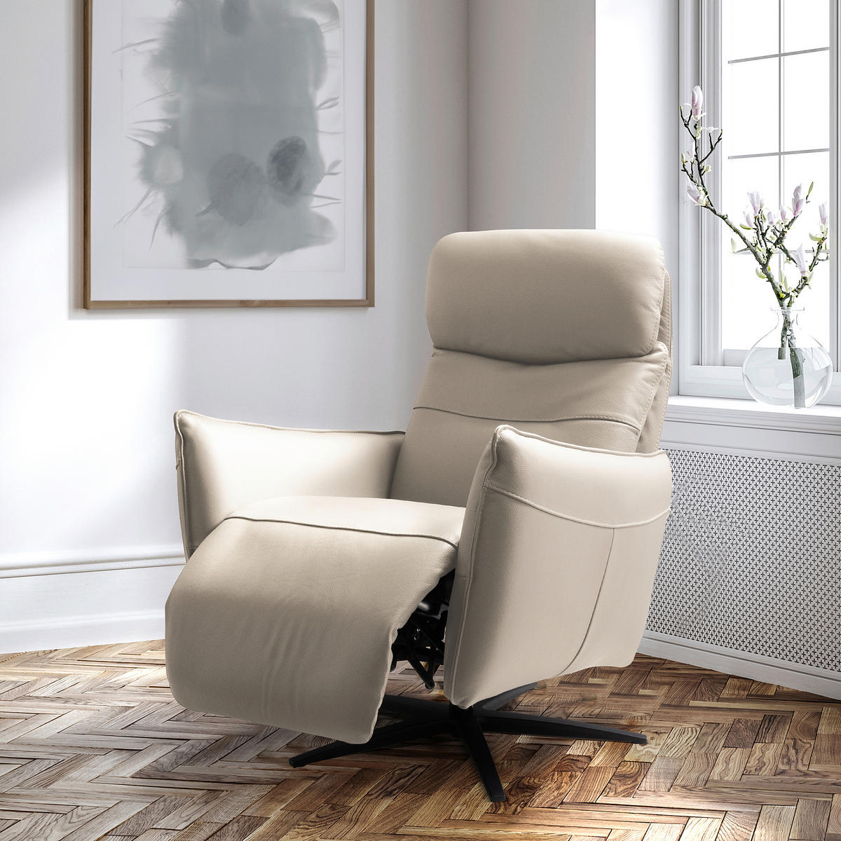 RELAXSESSEL in Leder Hellgrau  - Hellgrau/Schwarz, Design, Leder/Metall (77/107/88cm) - Livetastic
