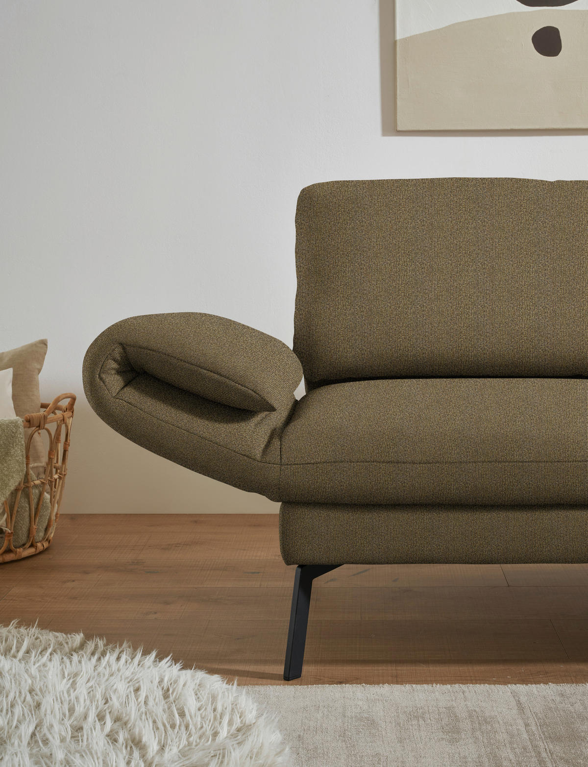 ECKSOFA  in Flachgewebe Khaki  255-365/175-224 cm  - Khaki/Schwarz, Design, Textil/Metall (255-365/175-224cm) - Dieter Knoll