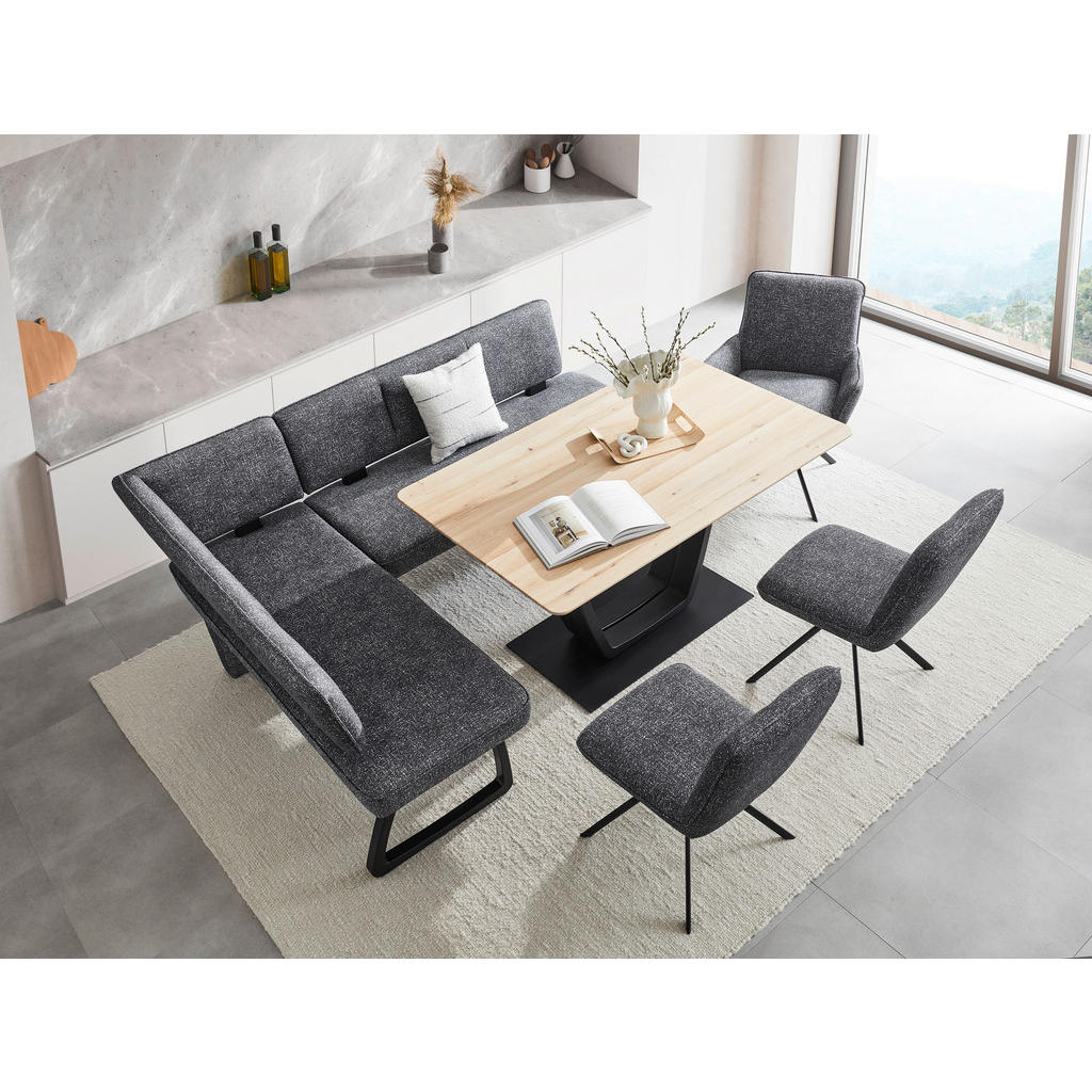 Thumbnail - Venda Esstisch, Schwarz, Eiche Bianco, Holz, Asteiche, massiv, rechteckig, Kufe, Bodenplatte, 90x75x140-190 cm, ausziehb...