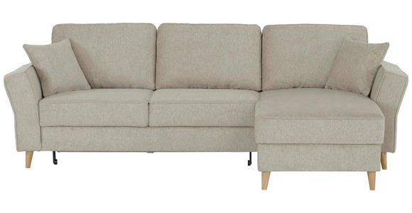 ECKSOFA in Flachgewebe Taupe  - Taupe/Eichefarben, KONVENTIONELL, Holz/Textil (265/159cm) - Carryhome