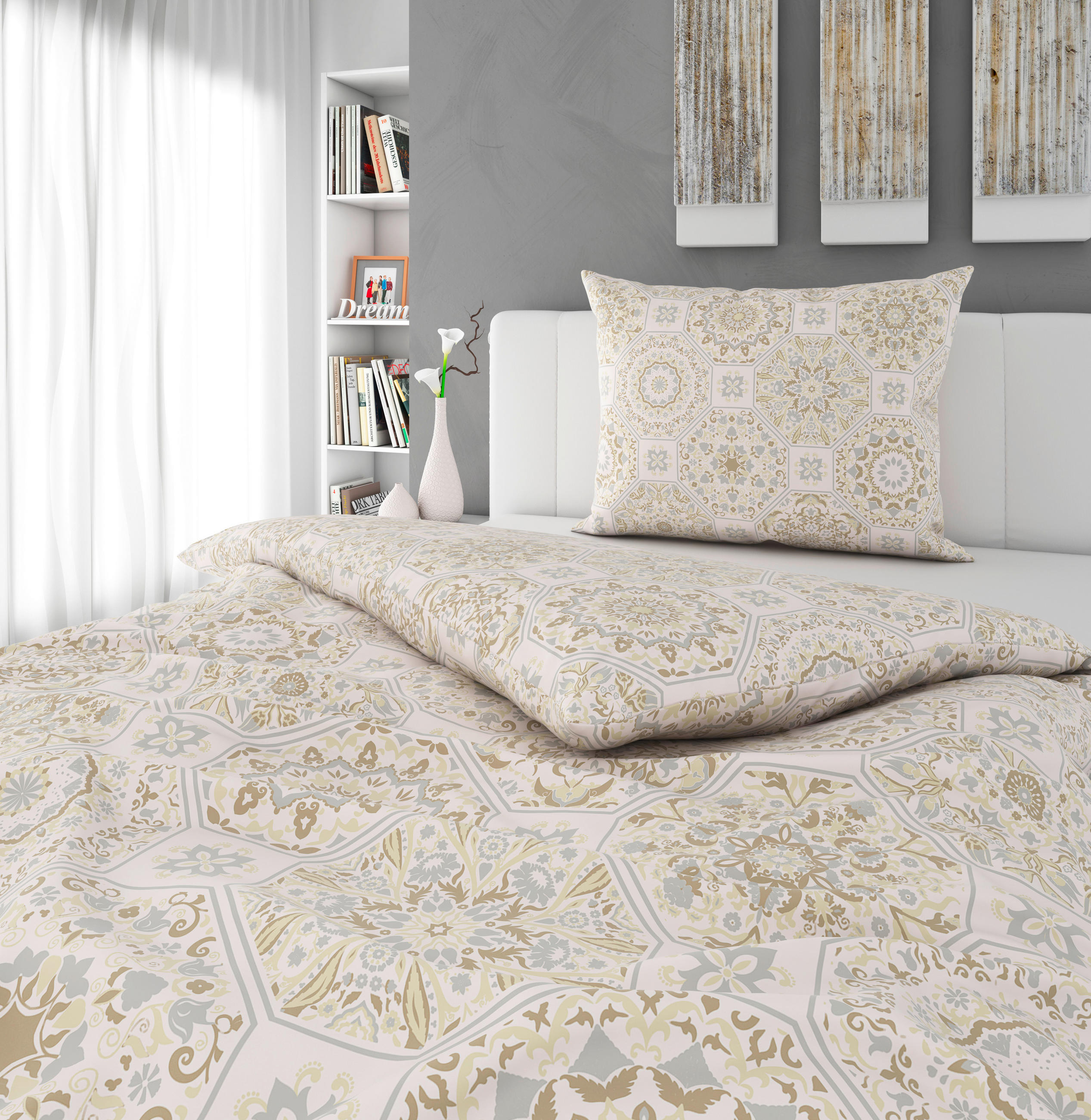 POSTELJINA TIGRIS 140/200 cm saten siva, bež  - siva/bež, Konvencionalno, tekstil (140/200cm) - Esposa