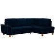 ECKSOFA Blau Flachgewebe  - Blau/Eichefarben, Design, Holz/Textil (253/185cm) - Cantus