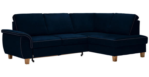 ECKSOFA Blau Flachgewebe  - Blau/Eichefarben, Design, Holz/Textil (253/185cm) - Cantus