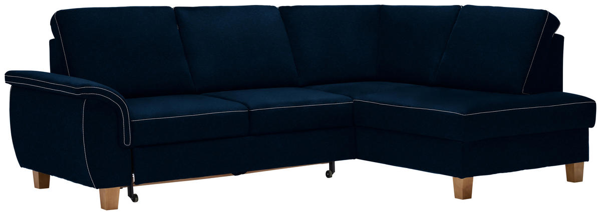ECKSOFA in Flachgewebe Dunkelblau  - Eichefarben/Dunkelblau, Design, Holz/Textil (253/185cm) - Cantus