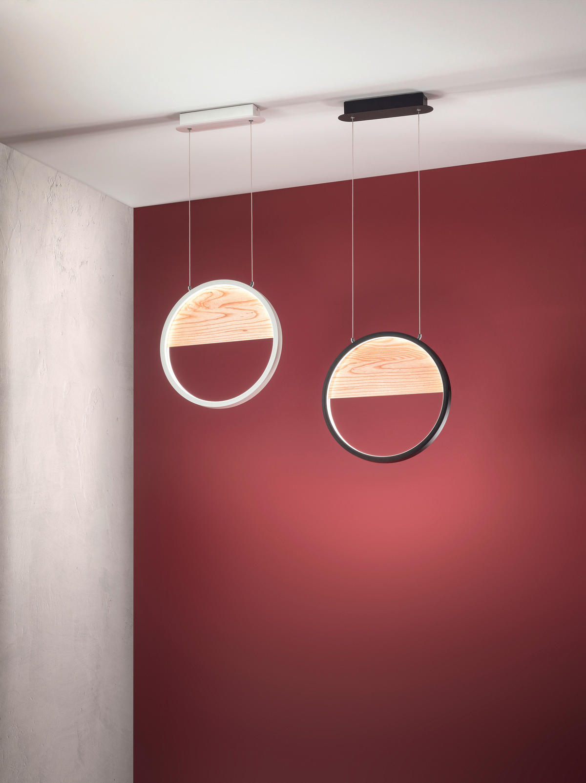 LED-PENDELLEUCHTE Pierre 40,20/200 cm   - Eschefarben/Schwarz, Design, Holz/Metall (40,20/200cm) - Fabas Luce