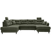 WOHNLANDSCHAFT in Chenille Dunkelgrün  - Dunkelgrün/Schwarz, Modern, Holz/Textil (206/338/176cm) - Livetastic