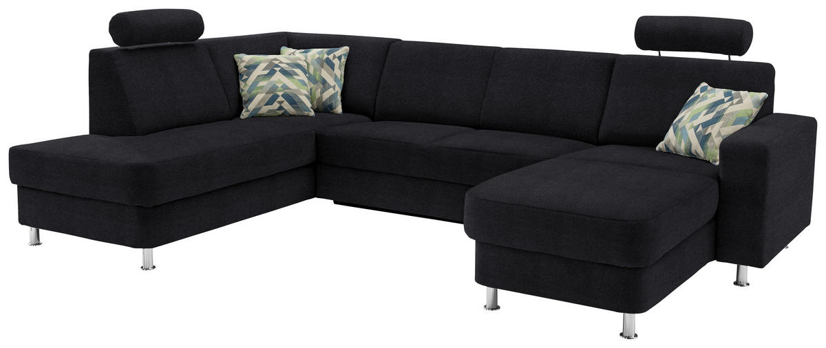 WOHNLANDSCHAFT in Chenille Schwarz  - Chromfarben/Schwarz, Design, Kunststoff/Textil (198/301/165cm) - Xora
