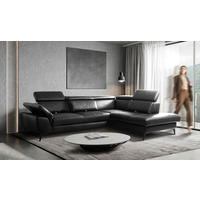 ECKSOFA Schwarz Echtleder Lederlook Bettkasten, Schlaffunktion, Rücken echt, Armteilverstellung, Kopfteilverstellung, Sitztiefenverstellung  - Schwarz, Design, Leder/Textil (274/220cm) - Livetastic