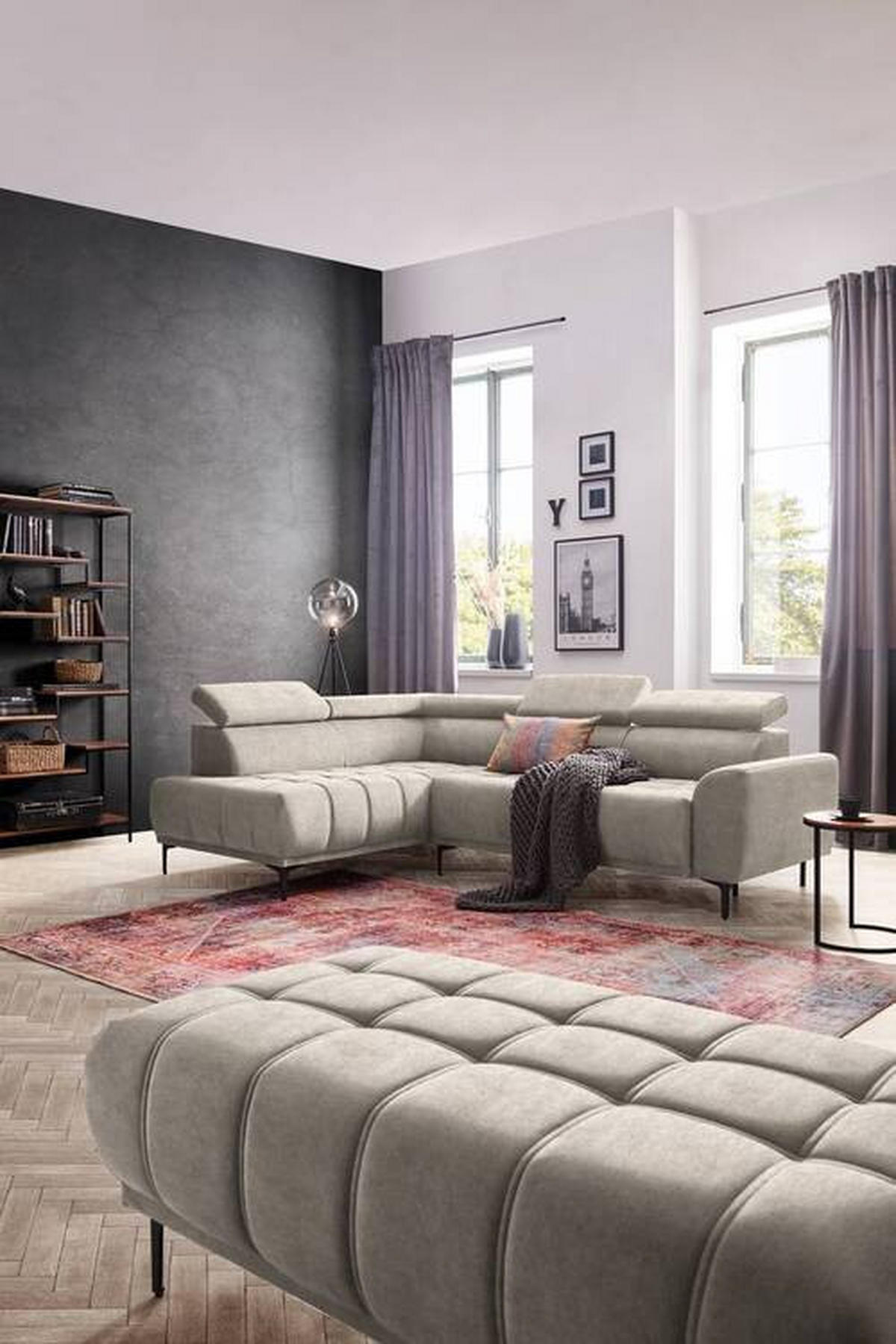 ECKSOFA Beige Velours  - Beige/Schwarz, Design, Textil/Metall (191/261cm) - Stylife