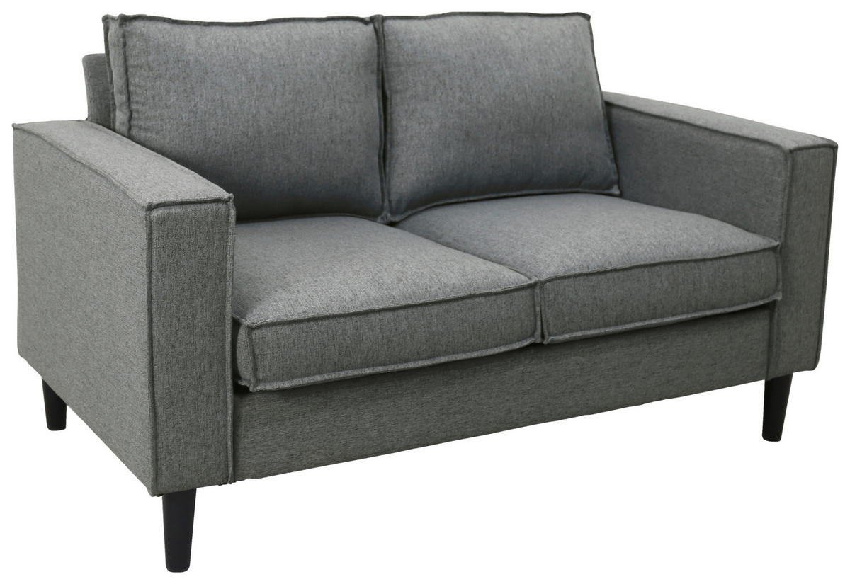 2-SITZER-SOFA in Leinenoptik Hellgrau  - Hellgrau/Schwarz, Basics, Holz/Textil (141,5/84/83cm) - P & B