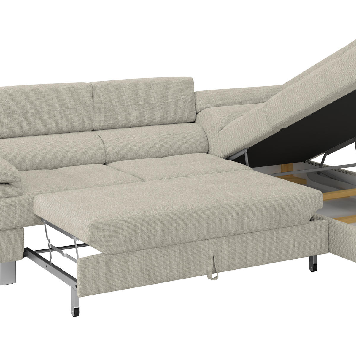 ECKSOFA in Drell Greige  - Greige, Modern, Textil/Metall (270/230cm) - MID.YOU