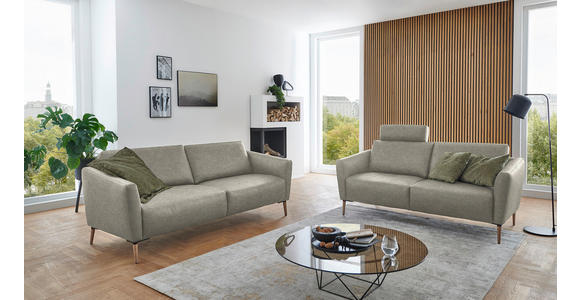 2-SITZER-SOFA  in Echtleder Hellgrau   - Eichefarben/Beige, Natur, Leder/Holz (182/86/87cm) - Valnatura