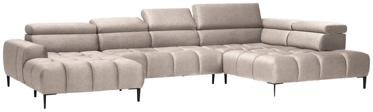 WOHNLANDSCHAFT in Webstoff Beige  - Beige/Schwarz, Design, Textil/Metall (177/385/216cm) - Welnova