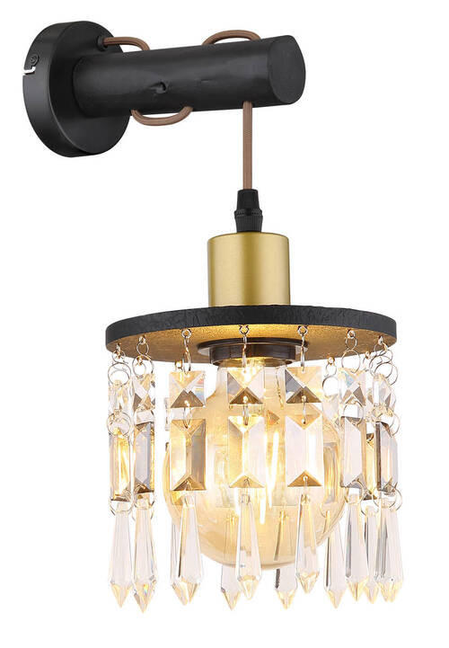 NÁSTĚNNÉ SVÍTIDLO, 15/25/37 cm - černá/barvy mosazi, Basics, kov/dřevo (15/25/37cm) - Globo