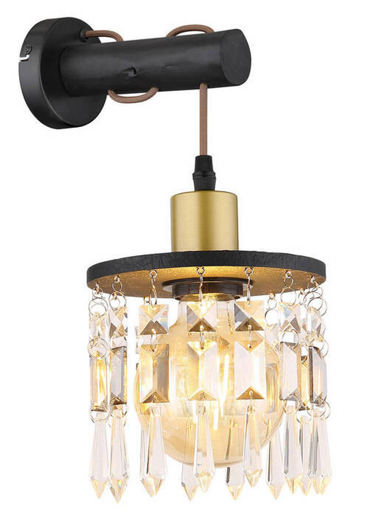 NÁSTĚNNÉ SVÍTIDLO, 15/25/37 cm - černá/barvy mosazi, Basics, kov/dřevo (15/25/37cm) - Globo