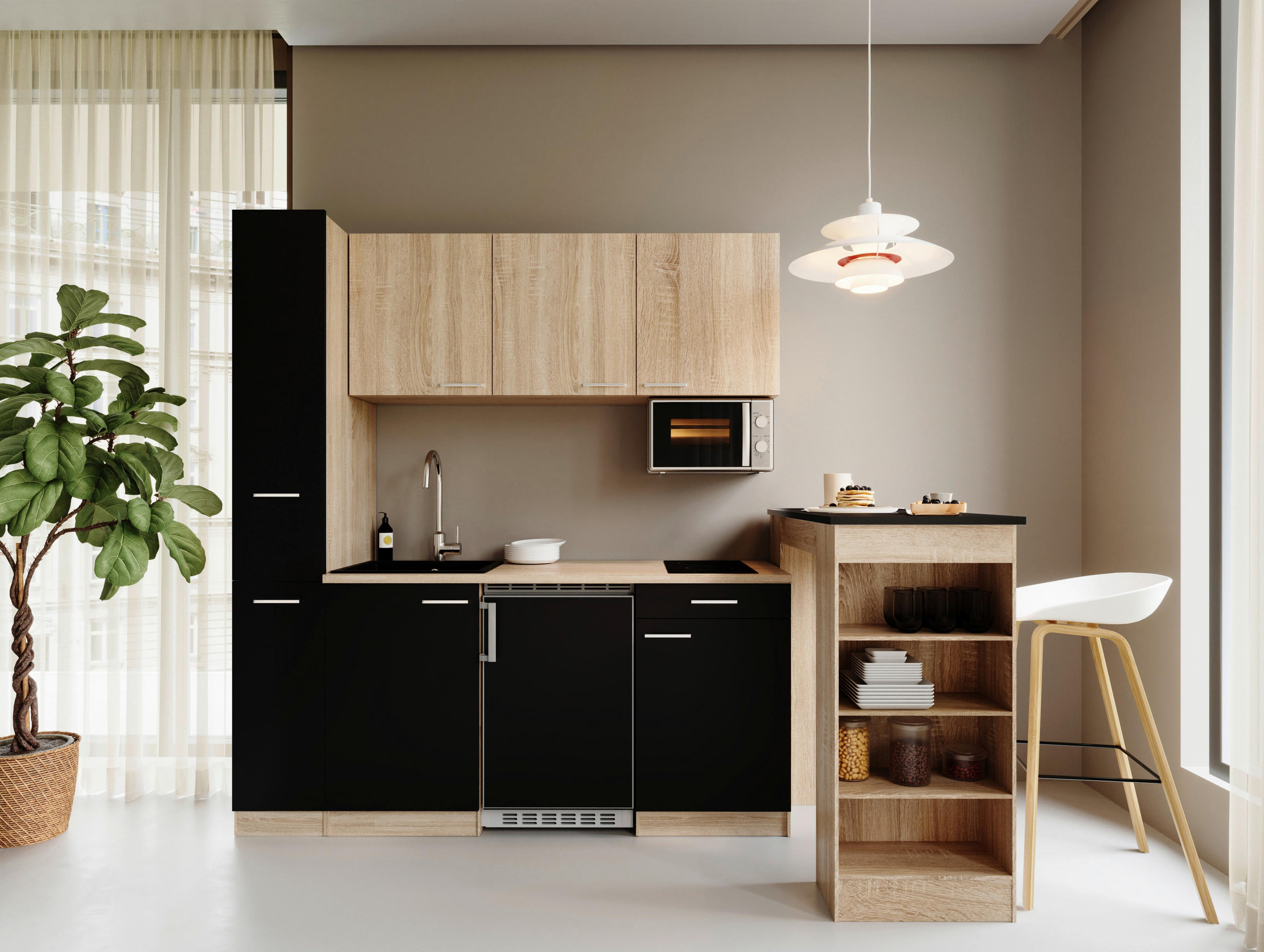 KUHINJSKI BLOK - črna/barve hrasta, Design, umetna masa/leseni material (180cm) - Respekta