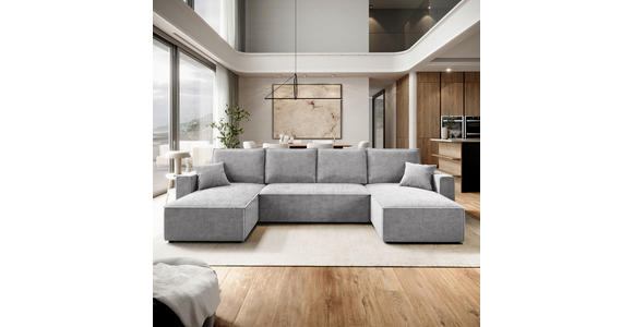 WOHNLANDSCHAFT Hellgrau Cord  - Hellgrau/Schwarz, KONVENTIONELL, Kunststoff/Textil (140/305/140cm) - Carryhome