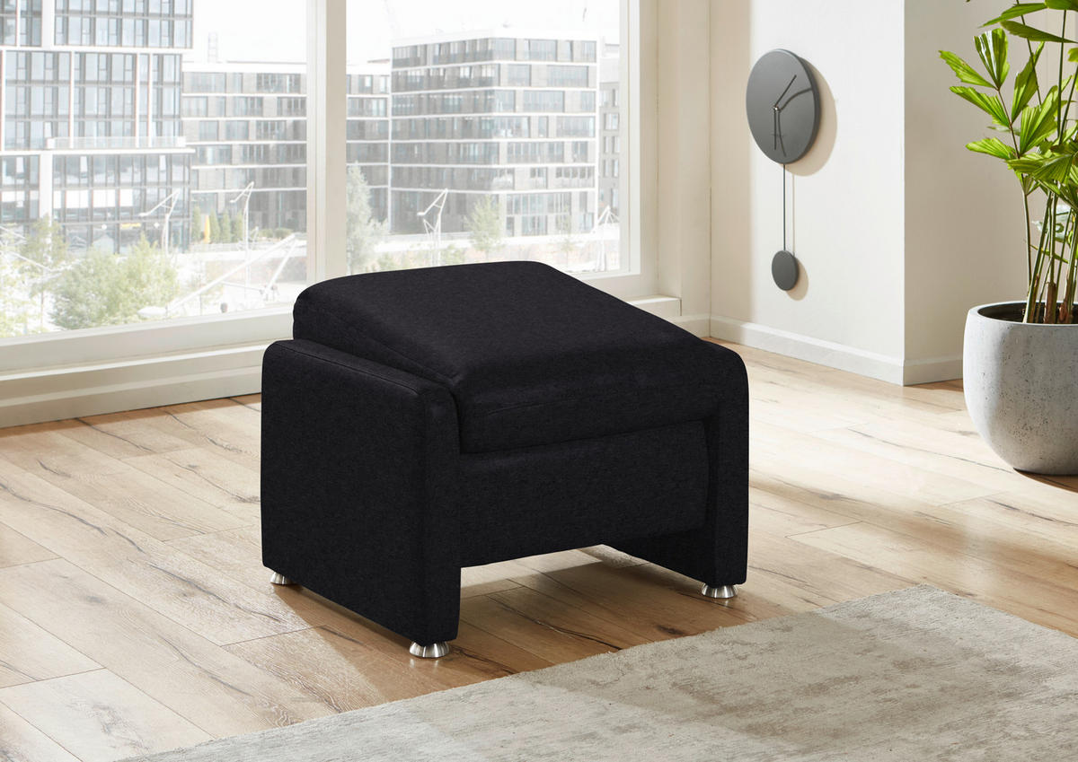 HOCKER Textil Anthrazit  - Anthrazit/Alufarben, Konventionell, Textil/Metall (67/44/58cm) - Beldomo Comfort