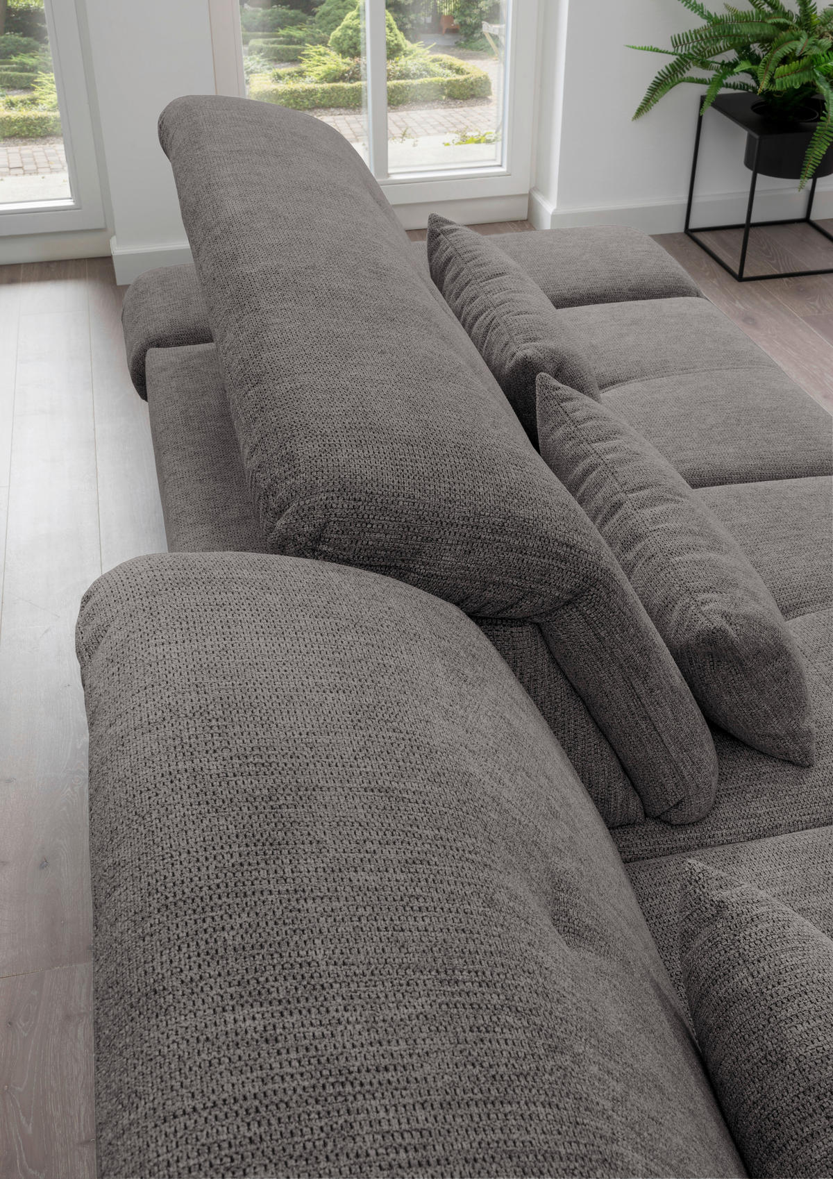 ECKSOFA Graubraun Chenille  - Chromfarben/Graubraun, Design, Textil/Metall (196/300cm) - Livetastic