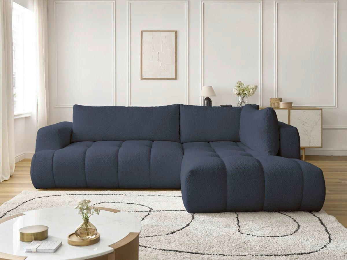 ECKSCHLAFSOFA FUJI Bouclé Dunkelblau  inkl.  - Schwarz/Dunkelblau, MODERN, Kunststoff/Textil (282/204cm)