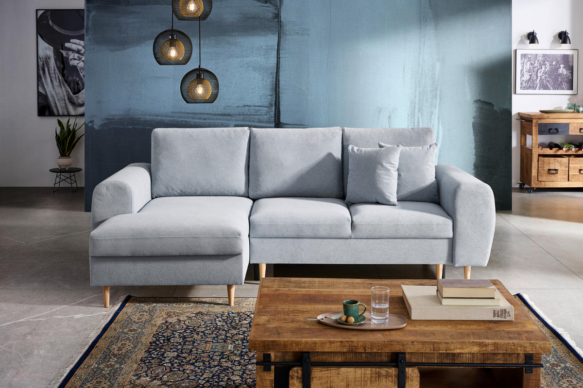 ECKSOFA Hellgrau Webstoff  - Hellgrau/Naturfarben, KONVENTIONELL, Holz/Textil (145/250cm) - Carryhome