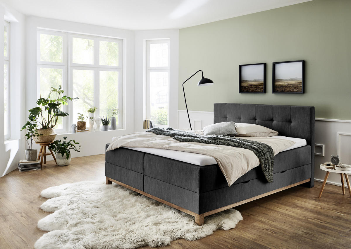 BOXBETT 180/200 cm  in Anthrazit  - Eichefarben/Anthrazit, MODERN, Holz/Textil (180/200cm) - Livetastic